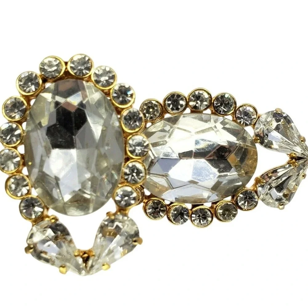 Large Clip On Earrings Toni Laura Gold Tone Rhinestone Italian Designer Vtg‎ 80s